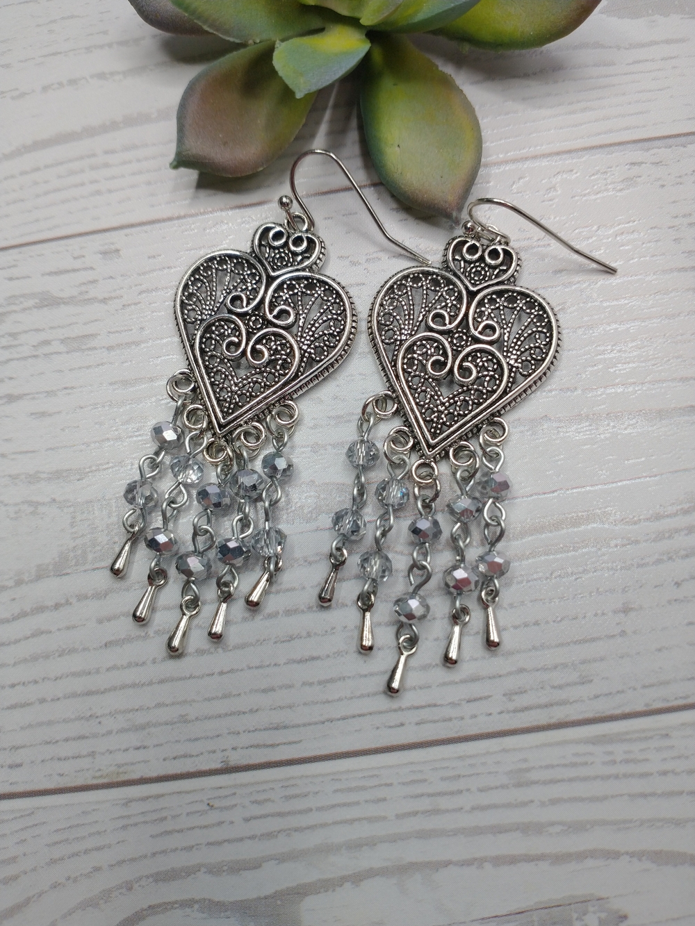 New Hand Crafted Monochrome Beaded Chandelier Earrings